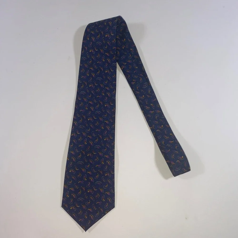 Antonio Calafatano Silk Paisley Necktie Navy‎ Blue Purple Orange Green 2856